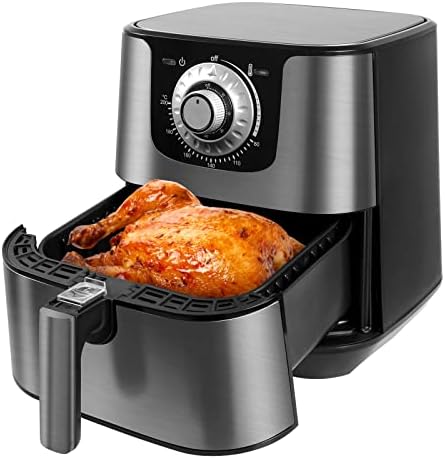 Friteuse à air Uten 5,8 QT pour 4 à 6 personnes, minuterie avec bouton de contrôle de la température, friture à air en acier inoxydable, multifonction avec plus de 100 recettes, griller, rôtir, déshydrater, cuire au four, panier antiadhésif de 5,5 L.
 Avis, Fiche Technique et Prix au Maroc