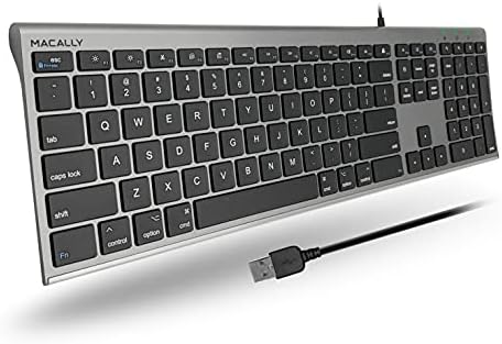 Macally Clavier d'ordinateur filaire USB ultra fin – Fonctionne parfaitement comme clavier Windows ou Mac filaire – Clavier Apple pleine taille compatible avec pavé numérique pour Mac Mini, iMac, MacBook – Gris sidéral
 Fiche Technique et Prix au Maroc