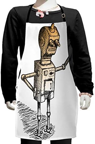 Ambesonne Tablier fantaisie, thème dessiné à la main de croquis de robot, illustration de personnage humoristique, petit tablier avec attaches réglables pour la peinture de pâtisserie, petite taille, orange pâle, noir, gris
 Avis, Fiche Technique et Prix au Maroc