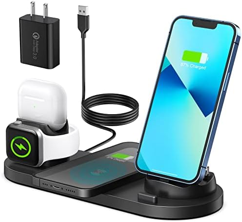 Atrden [Multi-Function Wireless Charging Station] Chargeur sans fil rapide 6 en 1, 15 W pour iPhone séries 14/13/12/11, iWatch 7/6/5/4/3, AirPods et smartphones (noir)
 Fiche Technique et Prix au Maroc