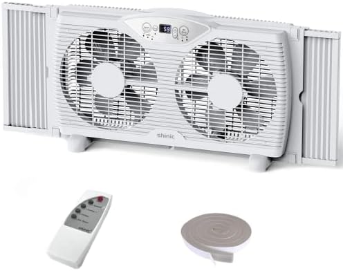 Shinic Ventilateur de fenêtre double avec télécommande, pales de 22,9 cm, flux d'air réversible, contrôle du thermostat, 3 vitesses, 3 fonctions, largeur extensible de 60 à 94 cm, ventilateurs d'échappement de fenêtre pour la maison, la chambre à coucher, certifié ETL
 Avis, Fiche Technique et Prix au Maroc