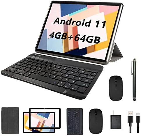 2023 Upgraded 2 in 1 Tablet, Android 11 Tablet 10.1 Inch, Tablet with Keyboard, Mouse, Stylus, Case, Film, 64GB ROM+4GB RAM, 1.8Ghz Quad-Core Processor, 8MP Camera, GPS/WiFi/Bluetooth Google Tablet PC Fiche Technique et Prix au Maroc