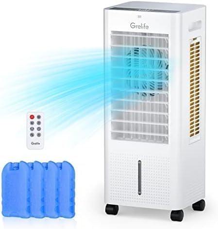 Grelife Refroidisseur d'air par évaporation portable, refroidisseur d'air à oscillation 3 en 1 avec ventilateur et humidificateur
 Avis, Fiche Technique et Prix au Maroc
