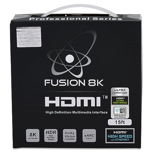 Fusion8K HDMI 2.1 [Certified] Cable Supports 8K @60Hz and 4K @120Hz Compatible with All TVs, BluRay, Xbox Series X, PS5 (15 Feet) Fiche Technique et Prix au Maroc
