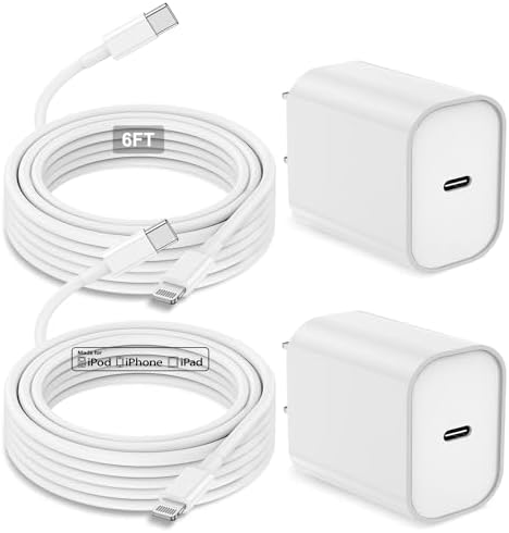 Chargeur rapide pour iPhone 6 pieds [MFi Certified]Paquet de 2 blocs de charge rapide USB C 20 W avec câble USB C vers Lightning de 6 pieds pour iPhone 14/14 Pro/14Pro Max/13/13 Pro/12/12 Pro/12 Pro Max/11/SE/XR/X
 Fiche Technique et Prix au Maroc