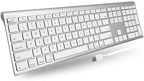 Macally Clavier d'ordinateur filaire USB ultra fin – Compatible clavier Apple ou Windows – Clavier pleine taille avec 20 touches de clavier Mac – Clavier discret pour iMac Desktop, MacBook Pro/Air
Avis,  Fiche Technique et Prix au Maroc