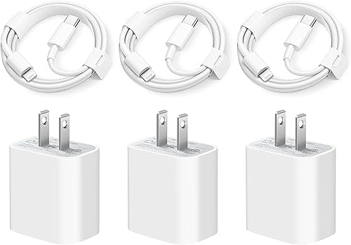 Chargeurs iPhone Charge rapide 【Certifié Apple MFi】 Lot de 3 chargeurs super rapides 20 W USB C chargeur mural avec câble de 1,8 m compatible avec iPhone 11 12 13 14 Plus, Pro Max, Pro/Mini/XR/iPad
 Fiche Technique et Prix au Maroc