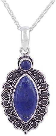 NOVICA Collier avec pendentif en lapis-lazuli fait à la main indien en argent sterling 925 avec pierre précieuse de ton bleu et pierre de naissance « Indian Sophisticate »
Avis,  Fiche Technique et Prix au Maroc