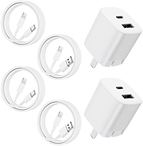iPhone 14 13 Foldable Dual Port Fast Charger, 2Pack PD 20W USB C Wall Charger Block with 4Pack [Apple MFi Certified] 6ft Lightning Cable Fast Charging for iPhone 14 13 12 11 Pro Max Mini/iPad/AirPods Fiche Technique et Prix au Maroc