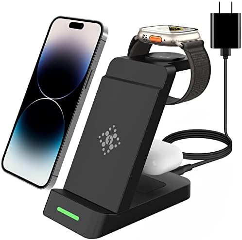 Station de charge sans fil pour produits Apple Support de chargeur sans fil 3 en 1 compatible avec Apple Watch Ultra 8 7 SE 6 5 4 AirPods Pro iPhone 14 13 12 11 Pro Max Station de chargement pour plusieurs appareils
 Fiche Technique et Prix au Maroc