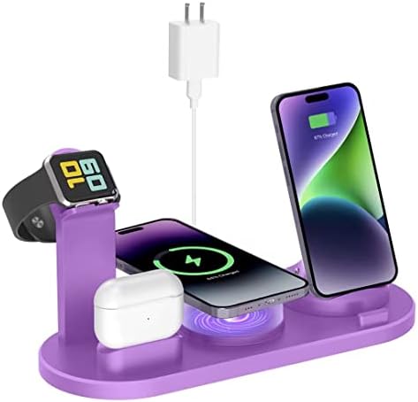 Magnetic Wireless Charger, 4 in 1 Wireless Charging Station for Multiple Devices Apple iPhone 14,13,12 Pro/Max/Mini/Plus, AirPods, Apple Watch - Purple Fiche Technique et Prix au Maroc