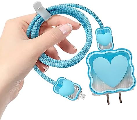 Cute Waves Protecteur de câble DIY pour chargeur d'iPhone, motif kawaii en forme de cœur d'amour 3D, câble de données, chargeur USB, ligne de données, protection de fil de téléphone pour iPhone 11 12 13 14 Pro Max XS XR X 7 8 Plus - Bleu
 Fiche Technique et Prix au Maroc