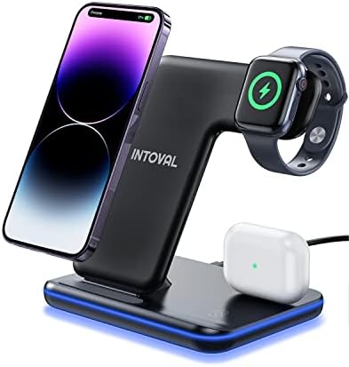 Station de charge Intoval pour Apple iPhone/iWatch/Airpods, chargeur sans fil 3 en 1 pour iPhone 14/13/12/11/XS/XR/XS/X/8, iWatch 8/Ultra/7/6/SE/5/4 /3/2, Airpods Pro2/Pro1/3/2/1 (Z5, noir)
 Fiche Technique et Prix au Maroc