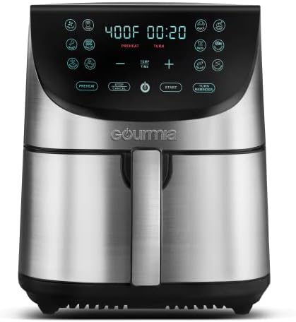 Gourmia Friteuse à air avec affichage numérique, grand cuiseur à air de 8 litres, 12 préréglages de cuisson tactiles, panier de friteuse à air XL, puissance 1700 W multifonction GAF856, friteuse à air en acier inoxydable noir et inoxydable
 Avis, Fiche Technique et Prix au Maroc