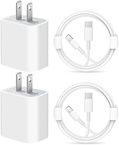 Chargeur iPhone Charge ultra rapide [Apple MFi Certified] Lot de 2 chargeurs muraux USB C PD 20 W pour iPad, câble de charge rapide de 1,8 m, compatible avec iPhone 14/14 Pro Max/13/13Pro/12/12 Pro/11/11Pro/XS, iPad
 Fiche Technique et Prix au Maroc