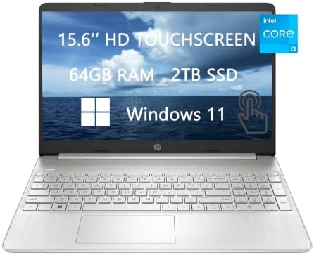 HP 2023 Ordinateurs portables à écran tactile améliorés pour étudiants et entreprises, ordinateur HD 15,6", Intel Core i3-1115G4 (2 cœurs), 64 Go de RAM, SSD 2 To, Wi-Fi, HDMI, webcam, Windows 11, câble HDMI ROKC
 Fiche Technique et Prix au Maroc