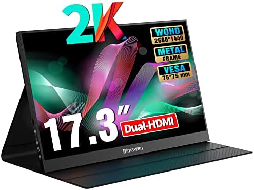 Bimawen Moniteur portable 2K 17,3" IPS 2560 x 1440 100 % sRGB HDR FHD FreeSync, double HDMI USB Type-C, PS4/Switch/PC/Mac/compatible, haut-parleur intégré (1440p)
 Fiche Technique et Prix au Maroc