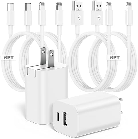 Chargeur rapide iPhone double port-Pack de 2,[Apple MFi Certified]Chargeur mural rapide USB C pour iPhone 14 PD 20 W avec prise pliable, lot de 4 câbles Lightning de 1,8 m, charge rapide pour iPhone 14/13/12/11 Pro/SE/iPad/AirPods
 Fiche Technique et Prix au Maroc