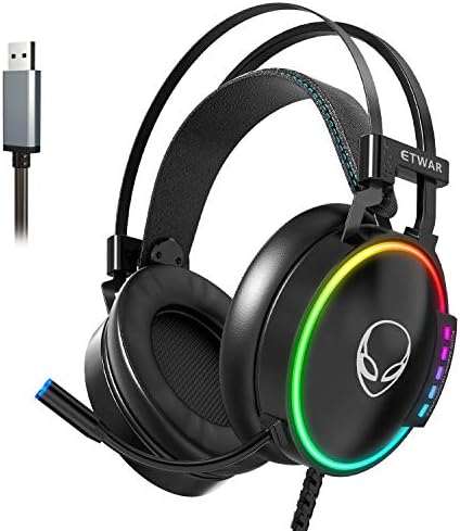 ETWAR Casque de jeu USB pour PC avec micro, casque pour jeux vidéo, son surround USB 7.1 pour PC, casque de jeu avec rétroéclairage RVB – Casque filaire pour PS4, console PS5, ordinateur portable
 Fiche Technique et Prix au Maroc