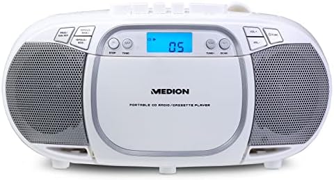 MEDION E66476 Stereo Sound System (Boombox, Lecteur CD, MP3, Cassette, Lecteur de Cassette Portable pour Enfants, Radio FM, AUX, écouteurs, Secteur & Batterie) Blanc
 Avis, Fiche Technique et Prix au Maroc