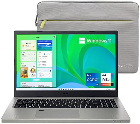 Acer Aspire Vero AV15-51-7617 Vert PC |  Écran 15,6" FHD IPS 100 % sRGB | Intel Core i7-1195G7 de 11e génération | Carte graphique Intel Iris Xe | 16 Go DDR4 | SSD NVMe 512 Go | Wi-Fi 6 | Matériaux PCR | Vero-Sleeve
 Fiche Technique et Prix au Maroc