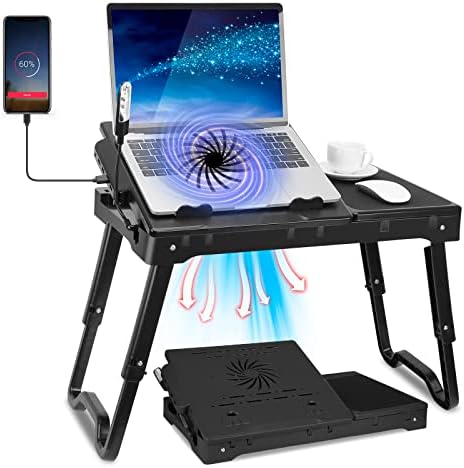 Laptop Table Stand for Bed, Adjustable Laptop Desk for Bed, Portable Desktop Lap Desk with Cooling Fan and 4 USB Port, Foldable Computer Lap Desk for Bed Sofa Couch Floor(Black) Fiche Technique et Prix au Maroc