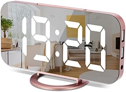 Horloge numérique à Grand écran,Réveil électrique LED,Surface Miroir pour Maquillage avec Mode d'intensité,3 Niveaux de luminosité,Double Ports USB,Décoration Moderne pour la Chambre-Or Rose
 Avis, Fiche Technique et Prix au Maroc