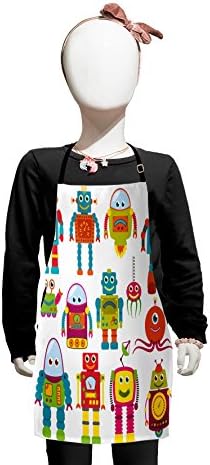 Lunarable Tablier de l'espace extra-atmosphérique, dessin de robot avec des jouets futurs de dessin animé avec des visages souriants, jeux amusants d'extraterrestres, petit tablier avec attaches réglables pour la peinture de pâtisserie, petite taille, multicolore
 Avis, Fiche Technique et Prix au Maroc