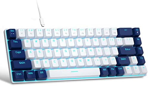 MageGee Clavier de jeu mécanique portable 60 % MK-Box rétroéclairé LED compact 68 touches mini clavier de bureau filaire avec interrupteur rouge pour Windows ordinateur portable PC Mac – Blanc/bleu
 Fiche Technique et Prix au Maroc
