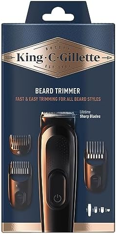 King C. Gillette Kit tondeuse à barbe pour homme, tondeuse sans fil + lames aiguisées de longue durée et 3 régulateurs de longueur interchangeables pour le soin de la barbe
 Avis, Fiche Technique et Prix au Maroc