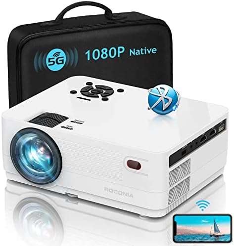 5G WiFi Bluetooth Native 1080P Projector, Roconia 12000LM Full HD Movie Projector, 300" Display Support 4k Home Theater,Compatible with iOS/Android/XBox/PS4/TV Stick/HDMI/USB (White) Fiche Technique et Prix au Maroc