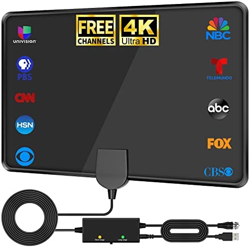 2023 Latest TV Antenna Indoor Smart, 360+ Miles Long Range - Digital HD Antenna Powerful Amplifier Indoor Outdoor - Signal Booster Support All TV's 4K 1080P Free Channels VHF UHF- 18ft HDTV Cable Fiche Technique et Prix au Maroc