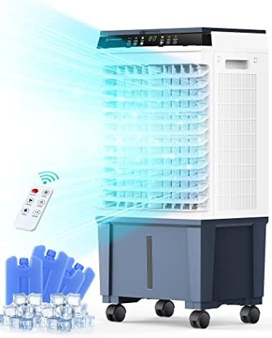 Air Choice Refroidisseur d'air par évaporation 3 en 1, refroidisseur de marais 1300 CFM avec minuterie de 12 heures, télécommande, 4 blocs de glace et réservoir d'eau de 5,3 gallons, humidification, 3 vitesses de vent, refroidisseur par évaporation pour une utilisation intérieure et extérieure
 Avis, Fiche Technique et Prix au Maroc