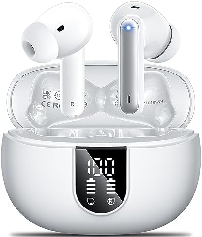 Ecouteurs Bluetooth sans Fil,AOVOCE Ecouteurs Bluetooth 5.3 avec Écran LED 42H Durée Lecture Hi-FI Son Stéréo Réduction de Bruit ENC 4 Mic Contrôle Tactile IPX7 Étanche Écouteur pour iOS Android blanc
 Avis, Fiche Technique et Prix au Maroc