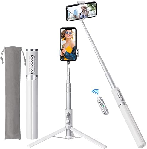 ULCLAYRUS Trépied à selfie en aluminium de 152,4 cm pour iPhone et Android avec télécommande, trépied de voyage, support de téléphone, rotation à 270° pour iPhone 14/13/12/11 Pro/XS Max/XS/XR/X, Samsung et smartphone Blanc
 Fiche Technique et Prix au Maroc