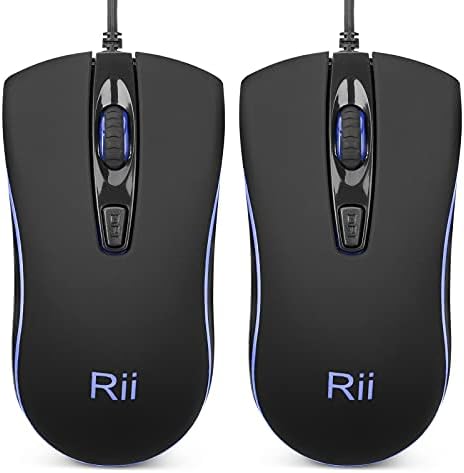 Rii Souris filaire, souris d'ordinateur avec rétroéclairage bleu, souris USB avec niveaux de 1600 DPI, prise en main confortable, optique ergonomique, souris filaire USB compatible Windows PC, ordinateur portable, ordinateur de bureau, ordinateur portable, Chromebook (lot de 2)
 Fiche Technique et Prix au Maroc