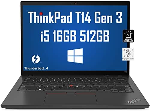 Lenovo ThinkPad T14 Gen 3 14" WUXGA 2023 (Intel 12e génération 10 cœurs i5-1235U, 16 Go de RAM, 512 Go SSD), ordinateur portable professionnel, rétroéclairé, empreinte digitale, 2 x Thunderbolt 4, webcam, garantie 3 ans, Win 10/Win 11 Pro
 Fiche Technique et Prix au Maroc