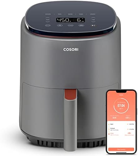 COSORI Friteuse à air 4 Qt, 7 fonctions de cuisson, plus de 150 recettes sur application gratuite, 97 % de graisse en moins Freidora de Aire, passe au lave-vaisselle, conçue pour 1 à 3 personnes, Lite 4,0 litres, intelligente, gris truffe
 Avis, Fiche Technique et Prix au Maroc