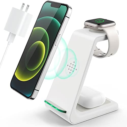 Station de charge sans fil, station de charge de bureau rapide 3 en 1, support de chargeur sans fil pour iPhone 14/13/12/11 Pro Max/X/Xs Max/8/8 Plus, AirPods 3/2/pro, iWatch Series 8/7/ 6/5/SE/4/3/2
 Fiche Technique et Prix au Maroc