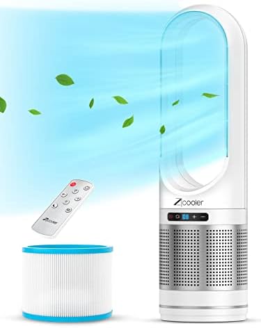 ZICOOLER Ventilateur tour sans pales et purificateur d'air, ventilateur oscillant à 80° pour chambre à coucher, ventilateurs de sol sur pied de 32 pouces avec filtre HEPA 99,97 %, ventilateur de refroidissement silencieux à distance pour intérieur, maison, bureau
 Avis, Fiche Technique et Prix au Maroc