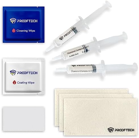 ProofTech Kit de réparation anti-rayures d'écran pour tous les smartphones, tablettes et montres, ensemble complet de 3 composés de polissage diamant et 3 chiffons en laine et revêtement oléophobe
 Fiche Technique et Prix au Maroc