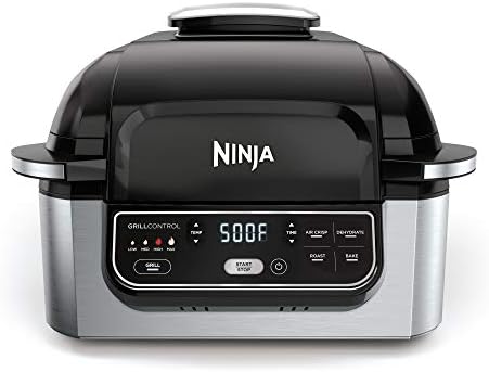Ninja AG301 Foodi Grill d'intérieur 5 en 1 avec friture, rôtissage, cuisson et déshydratation, noir/argent
 Avis, Fiche Technique et Prix au Maroc
