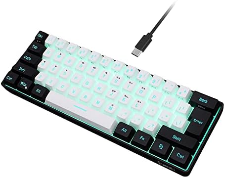 Snpurdiri 60% Wired Gaming Keyboard, RGB Backlit Ultra-Compact Mini Keyboard, Waterproof Small Compact 61 Keys Keyboard for PC/Mac Gamer, Typist, Travel, Easy to Carry on Business Trip(Black-White) Fiche Technique et Prix au Maroc