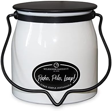 Milkhouse Candle Company, Rake, Pile, Leap!, Creamery Collection, Bougie de soja parfumée d'automne : Bougie en pot de beurre, 16 onces
 Fiche Technique et Prix au Maroc