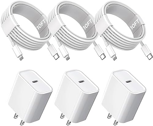 Lot de 3 chargeurs rapides pour iPhone 3 m - Extra longs - Certifié Apple MFi - Câble Lightning USBC de 3 m - Bloc adaptateur de charge Apple iPhone pour iPhone 14/14 Pro Max/13/12Mini/11/XS/XR/X
 Fiche Technique et Prix au Maroc