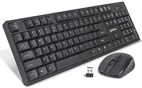 Manhattan Wireless Keyboard and Mouse Combo - Full-Size USB Wireless Keyboard Mouse Set with 2.4GHz Dongle for PC Computer Laptop - Compatible with Windows and Mac – 3 Year Warranty - Black 178990 Fiche Technique et Prix au Maroc