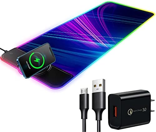 Grand tapis de souris de jeu RVB avec chargement sans fil, chargement rapide sans fil 15 W, tissu en microfibre de qualité supérieure, base antidérapante, 10 modes d'éclairage, clavier pour jeux, PC, ordinateur portable 31,5" × 11,81"
 Fiche Technique et Prix au Maroc