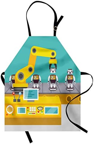 Lunarable Tablier industriel, chaîne de montage mécanique, usine de fabrication de robots, bavoir de cuisine unisexe avec col réglable pour la cuisine, le jardinage, taille adulte, jaune terre moutarde
 Avis, Fiche Technique et Prix au Maroc