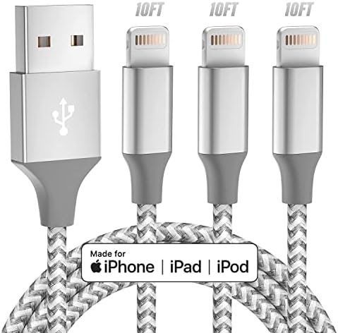 Chargeur iPhone [Apple MFi Certified] Lot de 3 câbles Lightning de 3 m de long, chargement rapide, synchronisation de données haute vitesse, câble USB compatible avec iPhone 13/12/11 Pro Max/XS MAX/XR/XS/X/8/7/Plus/6S (gris blanc)
 Fiche Technique et Prix au Maroc