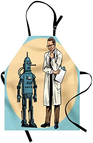 Tablier d'ingénieur Lunarable, professeur scientifique et robot debout se regardant style bande dessinée et points, bavoir de cuisine unisexe avec col réglable pour la cuisine et le jardinage, taille adulte, multicolore
 Avis, Fiche Technique et Prix au Maroc